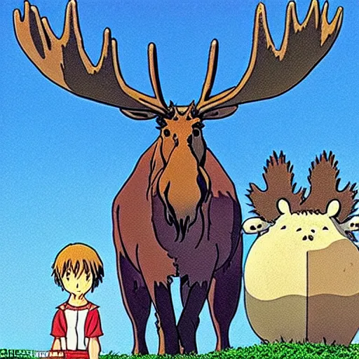 Prompt: \'Moose God\' by Studio Ghibli, now considered by art critics to be one of the most iconic and beautiful pieces of art in the 21st century