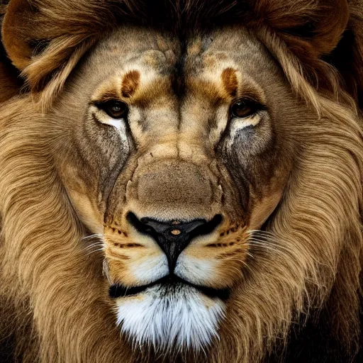Prompt: professional photograph of a lion with a black mane, high quality, highly detailed, award-winning, HD, 8K, awe-inspiring