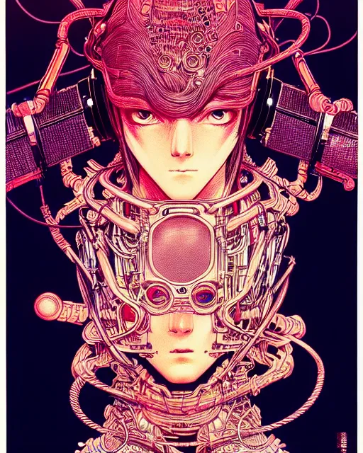 Prompt: hyper detailed illustration of a beat producer, intricate linework, lighting poster by moebius, ayami kojima, 9 0's anime, retro fantasy