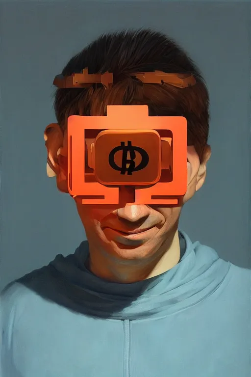 Image similar to Satoshi Nakamoto wearing oculus and bitcoin over his head Edward Hopper and James Gilleard, Zdzislaw Beksisnski, highly detailed