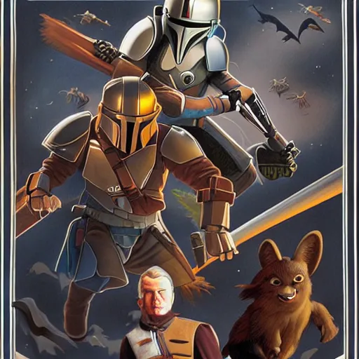 Image similar to A poster for The Mandalorian and Harry Potter, designed and painted by ralph mcquarrie