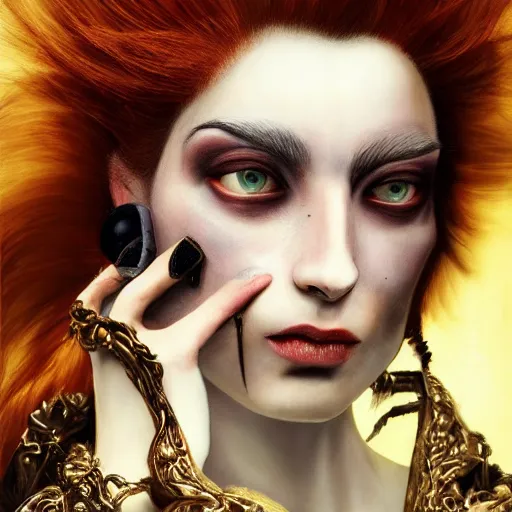 Image similar to portrait, headshot, insanely nice professional hair style, dramatic hair color, digital painting, of a old 17th century, old cyborg merchant, amber jewels, baroque, ornate clothing, scifi, realistic, hyperdetailed, chiaroscuro, concept art, art by Franz Hals and Jon Foster and Ayami Kojima and Amano and Karol Bak,