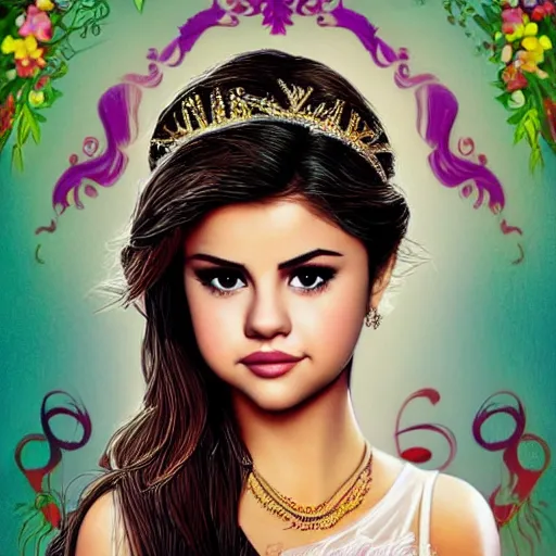 Image similar to selena gomez as disney princess, beautiful high quality artwork