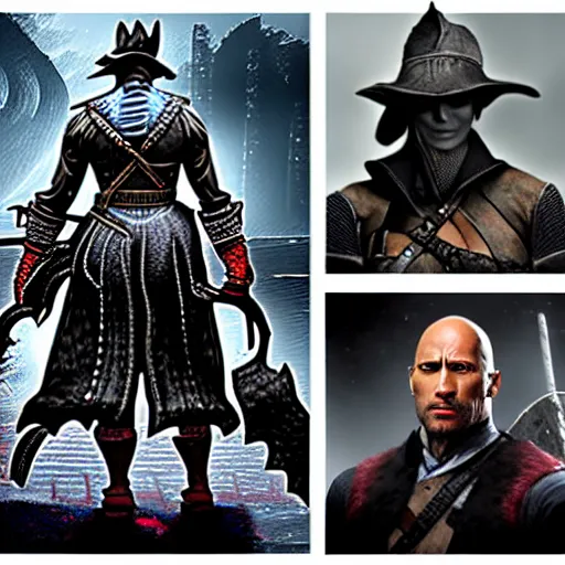 Image similar to dwayne johnson as lady maria from bloodborne