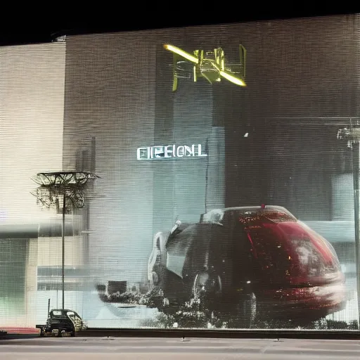 Image similar to sci-fi wall structure logotype and car on the coronation of napoleon and digital billboard in the middle in dark atmosphere by Ruan Jia Sheng Lam