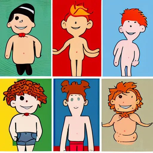 Prompt: short ginger kid, freckled, skinny, cartoon