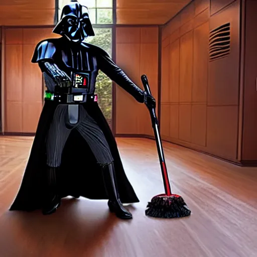 Image similar to a photo of darth vader mopping the wooden floor