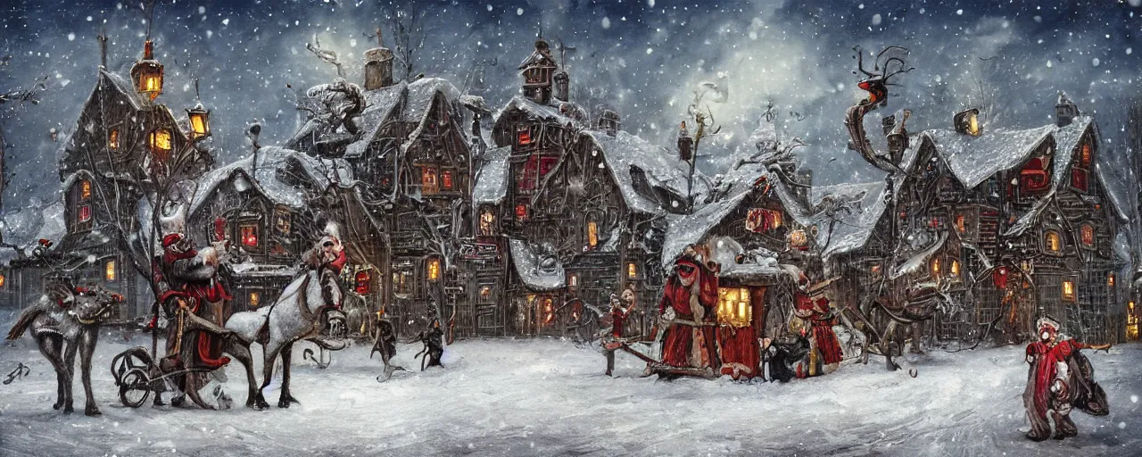 Image similar to Victorian Krampus in a snowy christmas village by antoni piotrowski