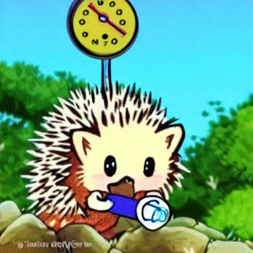 Image similar to sick hedgehog with a thermometer in its mouth anime, cute, adorable