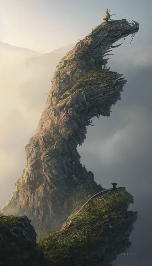 Prompt: a single dragon sits on the mountain peak ,slightly foggy, made by Stanley Artgerm Lau, WLOP, Rossdraws, ArtStation, CGSociety, concept art, cgsociety, octane render, trending on artstation, artstationHD, artstationHQ, unreal engine, 4k, 8k,