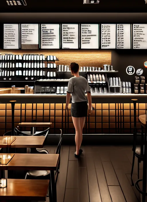 Prompt: hyperrealism, detailed textures, photorealistic 3 d render, a starbucks cafe interior from the view of the barista, ultra realistic, ultra high pixel detail, cinematic, intricate, cinematic light, concept art, illustration, art station, unreal engine 8 k