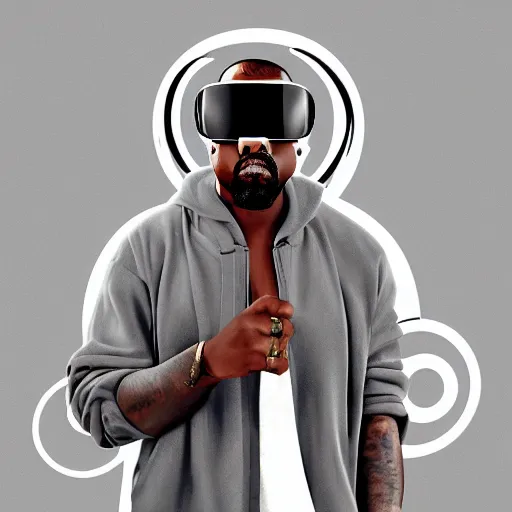 Image similar to : kanye west wearing vr goggles, digital media, digital art, illustration, art station