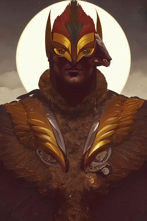 Prompt: a portrait of hawkman, fantasy, sharp focus, intricate, elegant, digital painting, artstation, matte, highly detailed, concept art, illustration, ambient lighting, art by ilya kuvshinov, artgerm, alphonse mucha, and greg rutkowski