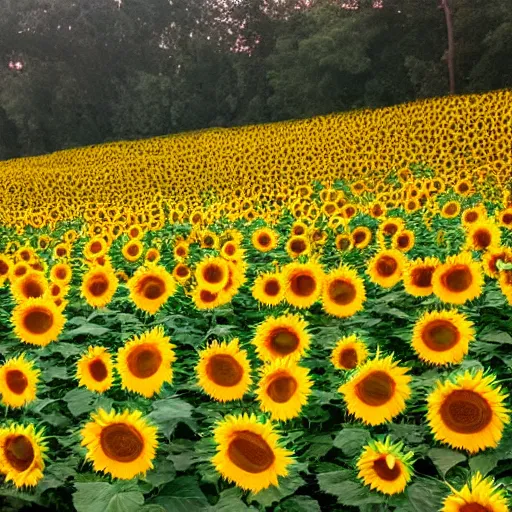 Prompt: a sunflower field is on fire in midnight