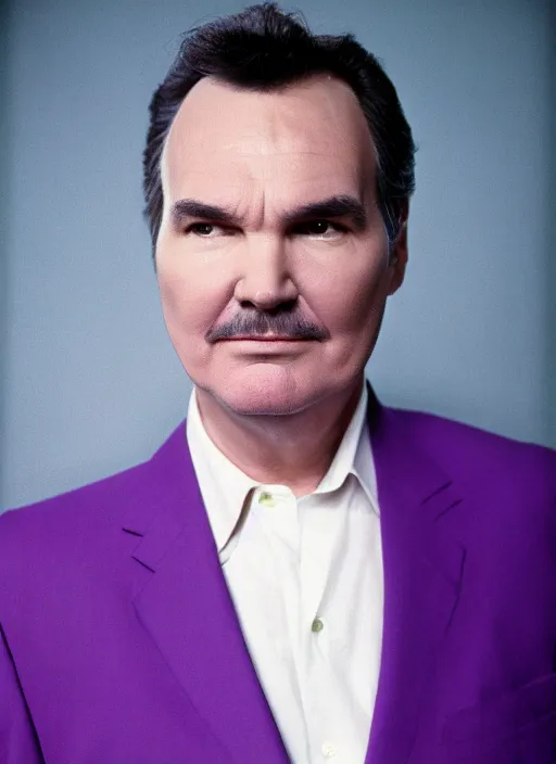 Image similar to platon closeup photograph of norm macdonald in a purple suit, photorealistic, studio lighting, ektachrome, detailed, intricate, face detail