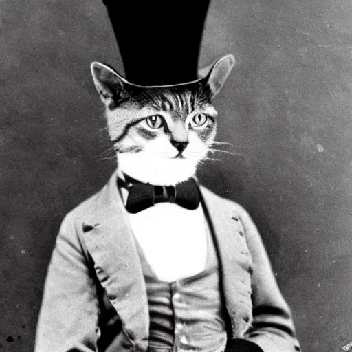Prompt: a classy cat with a top hat, 1 8 9 0 vintage photo