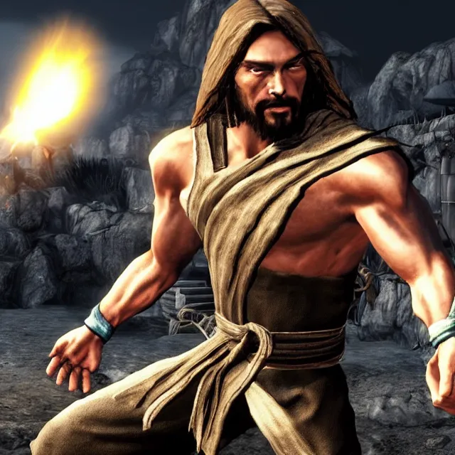 Prompt: jesus in mortal kombat, fighter, 3 d videogame render, 4 k