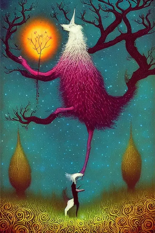 Prompt: surreal hybrid animals, fantasy, fairytale animals, flowerpunk, mysterious, vivid colors, by andy kehoe