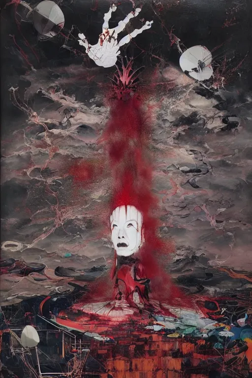 Prompt: the physical impossibility of death, in a brutalist designed space ship, hauntingly surreal, gothic, rich deep colours, painted by francis bacon, adrian ghenie, james jean and petra cortright, part by gerhard richter, part by takato yamamoto. 8 k masterpiece