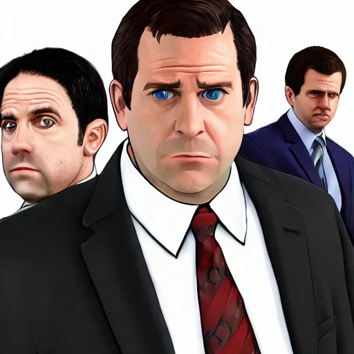 Image similar to the cast of tv show the office in the style of a grand theft auto game cover, high resolution