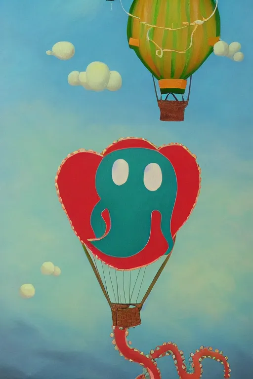 Image similar to teal octopus as hot air balloon, oil painting