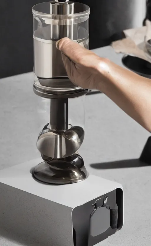 Image similar to a stylish handheld electric coffee grinder ; designed by marc newsom, zaha hadid, blonde, joseph and joseph, dieter rams ; natural materials ; industrial design ; behance ; le manoosh ; pinterest ; if design award ; reddot design award