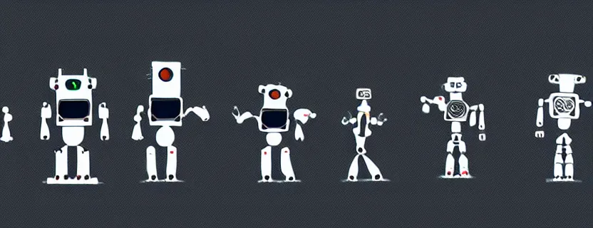Prompt: an evolution diagram from left to right of robots, 8 k, hyper realistic.