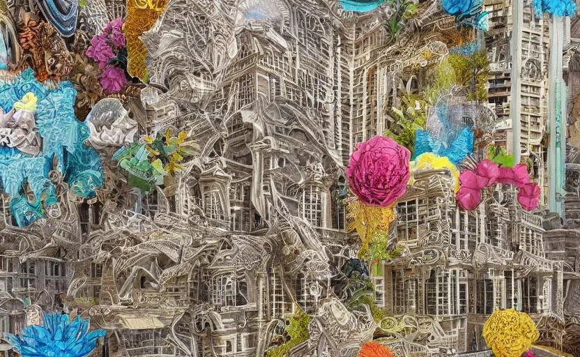 Prompt: hyperdetailed building, seen from the distance. maximalist river made of paper and unexpected interesting elaborate fabric elements. 8 x 1 6 k hd mixed media 3 d collage in the style of a childrenbook illustration in soft natural tones. matte background no frame hd