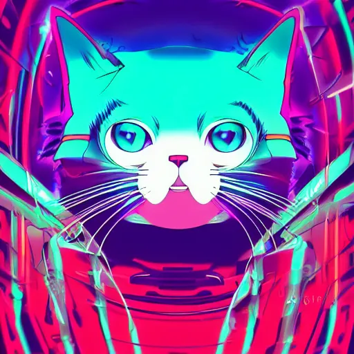 Image similar to anime cat, portrait, vaporwave, synthwave, neon, vector graphics, cinematic, volumetric lighting, f 8 aperture, cinematic eastman 5 3 8 4 film, photorealistic