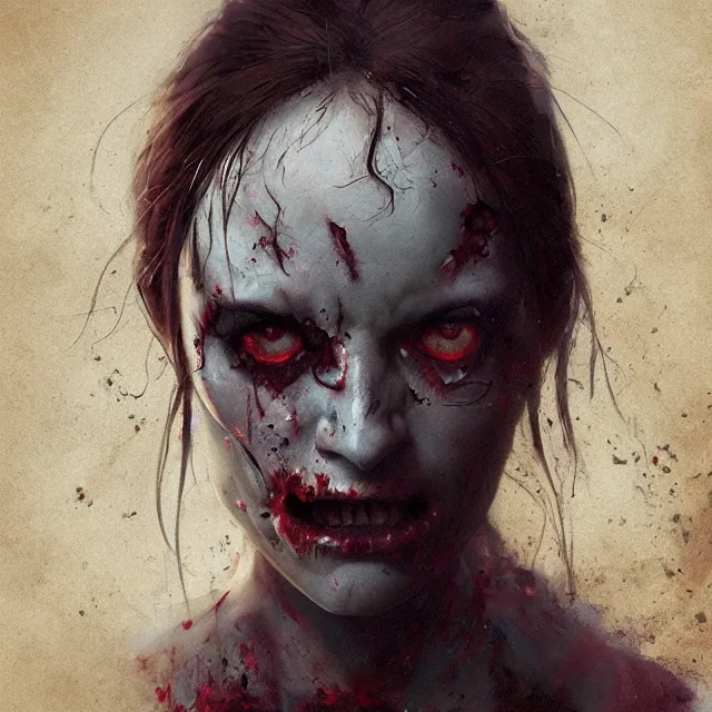 Image similar to hyper realistic photo portrait zombie woman cinematic, greg rutkowski, james gurney, mignola, craig mullins, brom