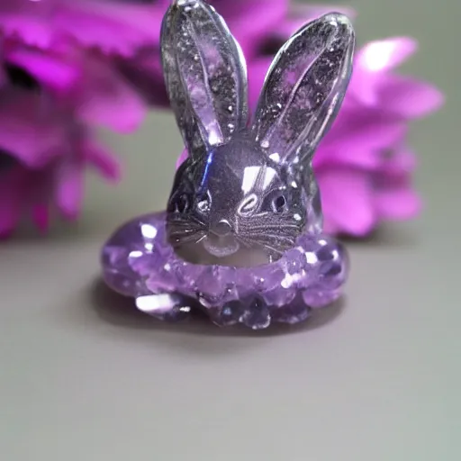 Image similar to photorealistic crystal bunny made of amethyst gems