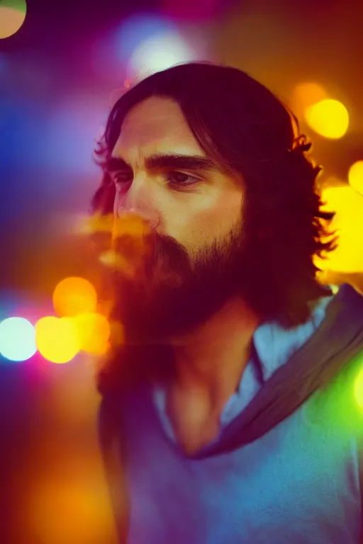 Prompt: studio photo of jesus smoking weed, colorful lighting, bokeh, 3 5 mm, dramatic ligting,