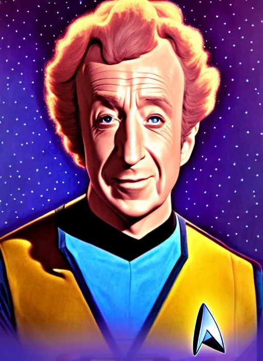 Prompt: cute star trek officer gene wilder, natural lighting, path traced, highly detailed, high quality, digital painting, by don bluth and ross tran and studio ghibli and alphonse mucha, artgerm
