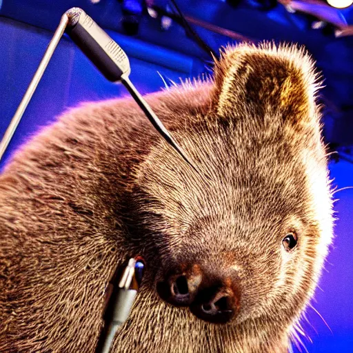 Image similar to a wombat singing at a karaoke, photo