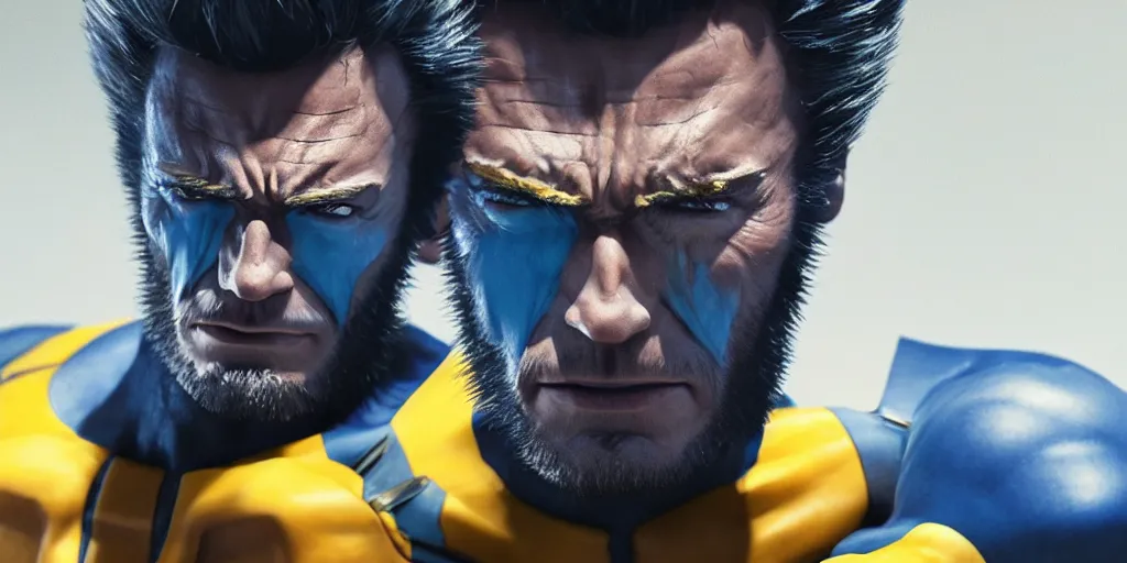 Prompt: clint eastwood as wolverine in blue and yellow costume, octane render, beautiful composition, trending on artstation, award - winning photograph, masterpiece