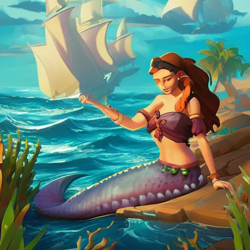 Image similar to painting mermaid treasure on sea of thieves game avatar hero smooth face median photoshop filter cutout vector, behance hd by jesper ejsing, by rhads, makoto shinkai and lois van baarle, ilya kuvshinov, rossdraws global illumination