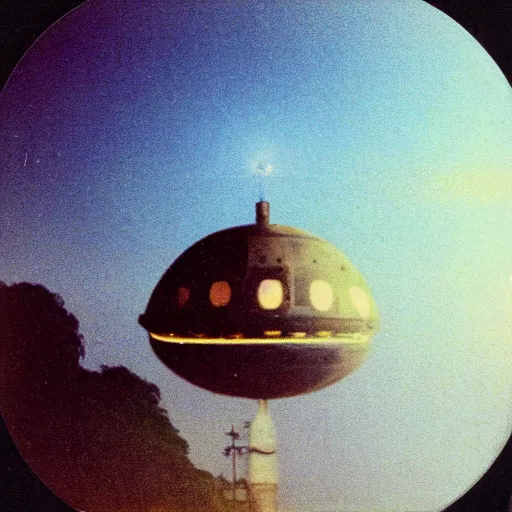 Image similar to Blue light in the sky, flying over rural Vietnam, UFO, orb, blue orb, night, 1969, Polaroid