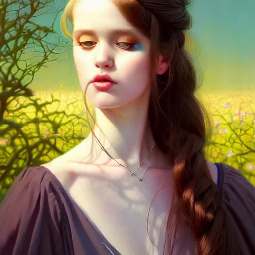 Prompt: a photorealistic detailed portrait image of a beautiful english goth girl in spring dress by rutgowski and artgerm and david a. hardy and kinkade and charles vess and hsaio - ron cheng and range murata, trending on pinterest