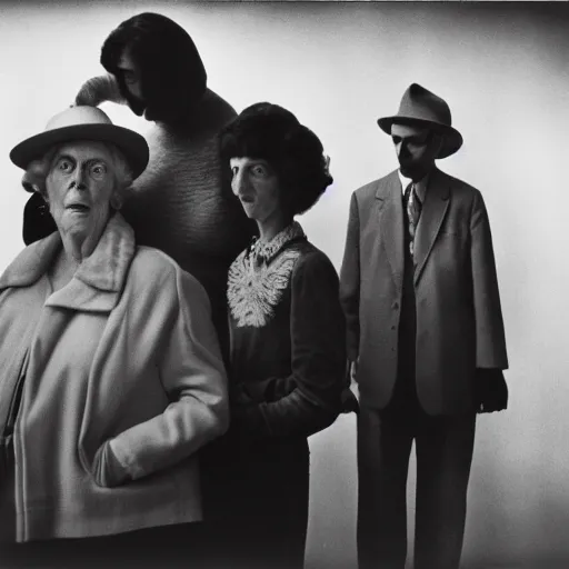 Image similar to high quality high detail photograph by diane arbus and vivian maier, hd, odd models acting weird, unusual, intense, psychological, photorealistic lighting