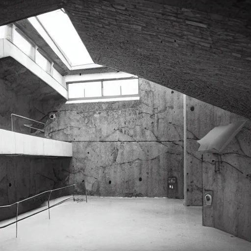 Image similar to aquarium, interior in the brutalist style