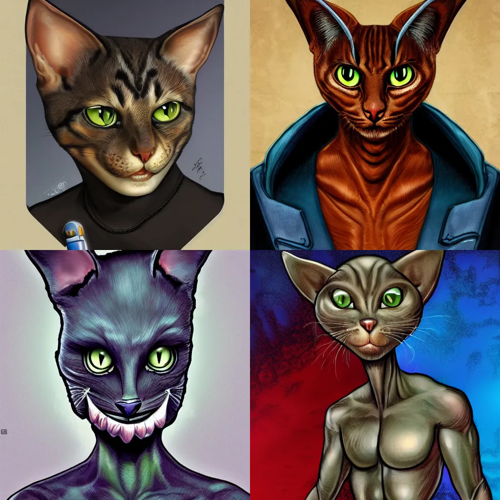 Prompt: portrait of an anthropomorphic alien cat in the style of mark brooks