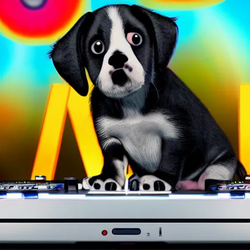 Image similar to puppy as a DJ, 8k, by Pixar