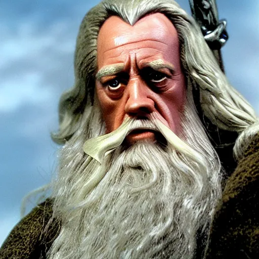 Image similar to A Still of Patrick McGoohan as Gandalf in The Lord of the Rings (2001), full-figure