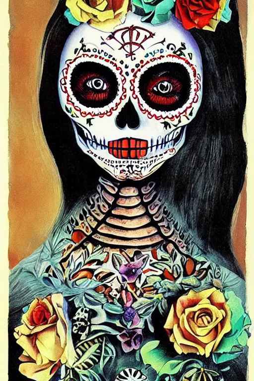 Image similar to Illustration of a sugar skull day of the dead girl, art by Salvador Dali