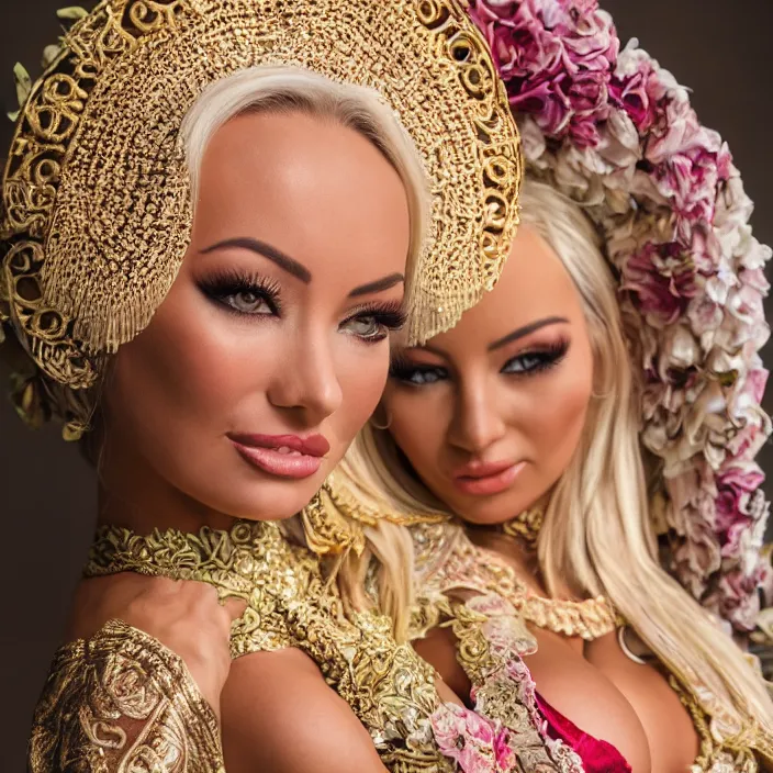 Image similar to portrait of lindsey pelas wearing balinese traditional dress, by charlotte grimm, natural light, detailed face, canon eos c 3 0 0, ƒ 1. 8, 3 5 mm, 8 k, medium - format print