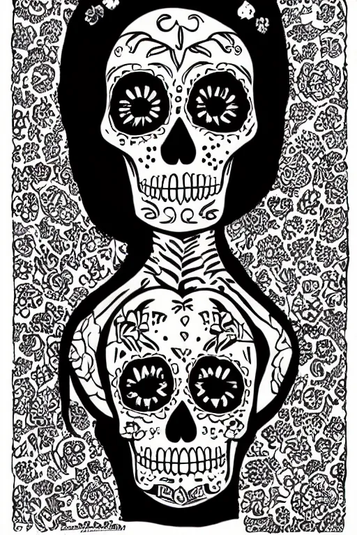 Prompt: illustration of a sugar skull day of the dead girl, art by victor moscoso