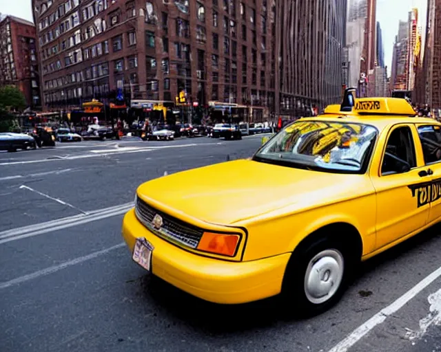 Prompt: color studio photo of adam driver driving a yellow taxi, new york city, closeup