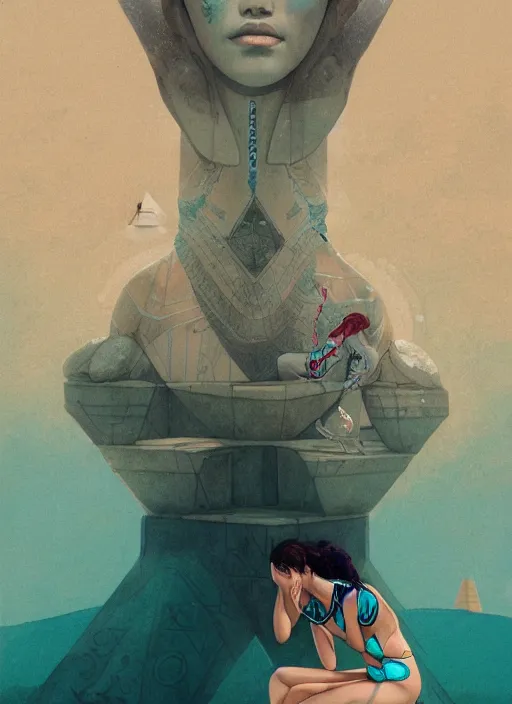 Image similar to lee jin - eun in luxurious dress emerging from turquoise water in egyptian pyramid city during an eclipse by peter mohrbacher, conrad roset, m. k. kaluta, martine johanna, rule of thirds, elegant look, beautiful, chic, face anatomy, cute complexion