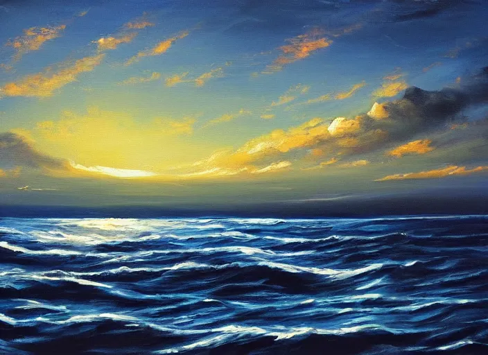 Image similar to a dark deep blue sea calm relaxing oil painting wallpaper