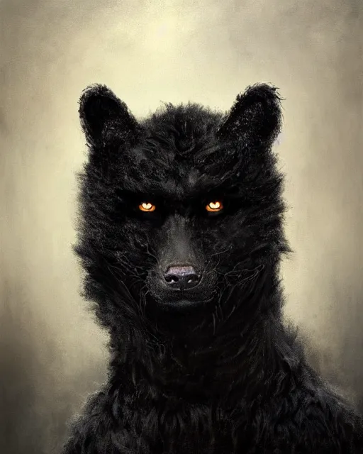 Image similar to a portrait of black furry shadow nightmare monster made of black smoke, surrounded by black, illustration, dramatic lighting, soft details, painting oil on canvas, art nouveau, octane render, HDR, 4k, 8k, HD, by Edmund Blair Leighton, Brom, Charlie Bowater, trending on artstation, Tom Bagshaw, faces by otto Schmidt